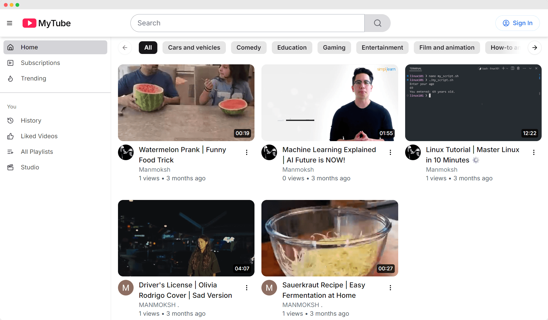 MyTube — YouTube Clone